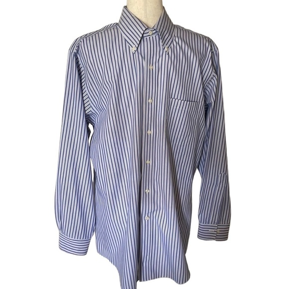 Brooks Brothers Classic Button Down Non-Iron Blue/White Stripe Neck 16 - Picture 1 of 7